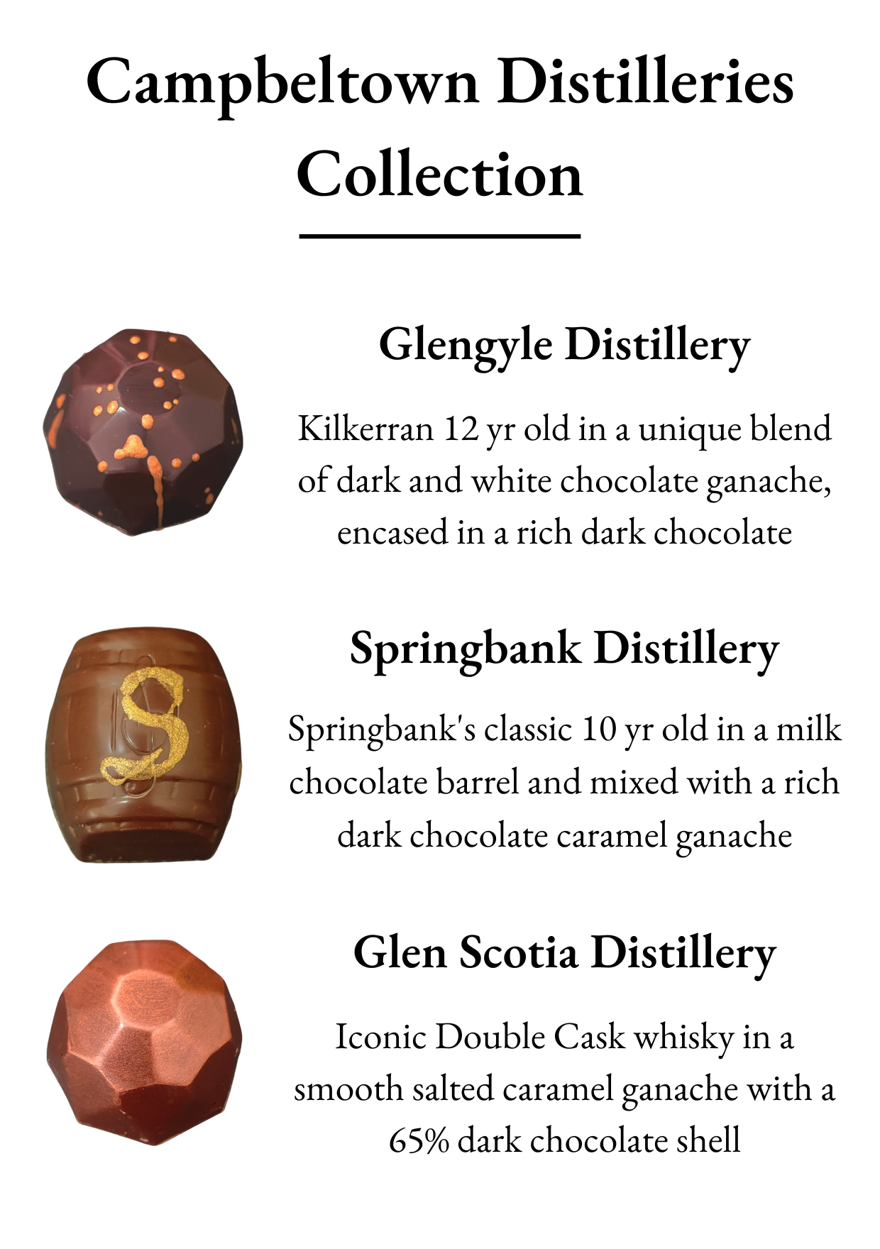 campbeltown distilleries collection flavour card. Kilkerran 12yr old, Springbank 10yr old, Glen Scotia Double Cask