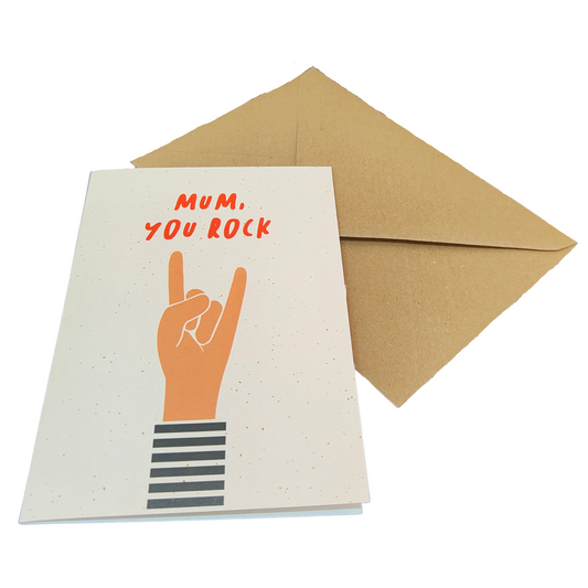 A card reading "Mum you rock"
