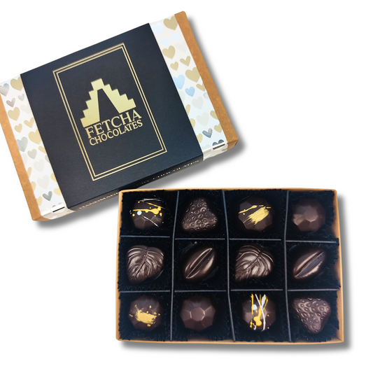 Image shows Fetcha Chocolates deliciously dark valentines filled chocolate collection