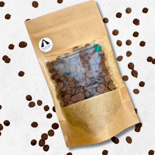 Image show fetcha chocolates milk chocolate chips which are vegan, dairy free and gluten free