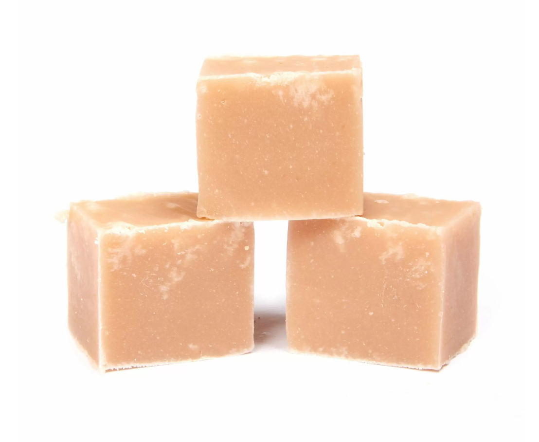 Image shows three stacked pieces of vanilla fudge being sold by Fetcha Chocolates